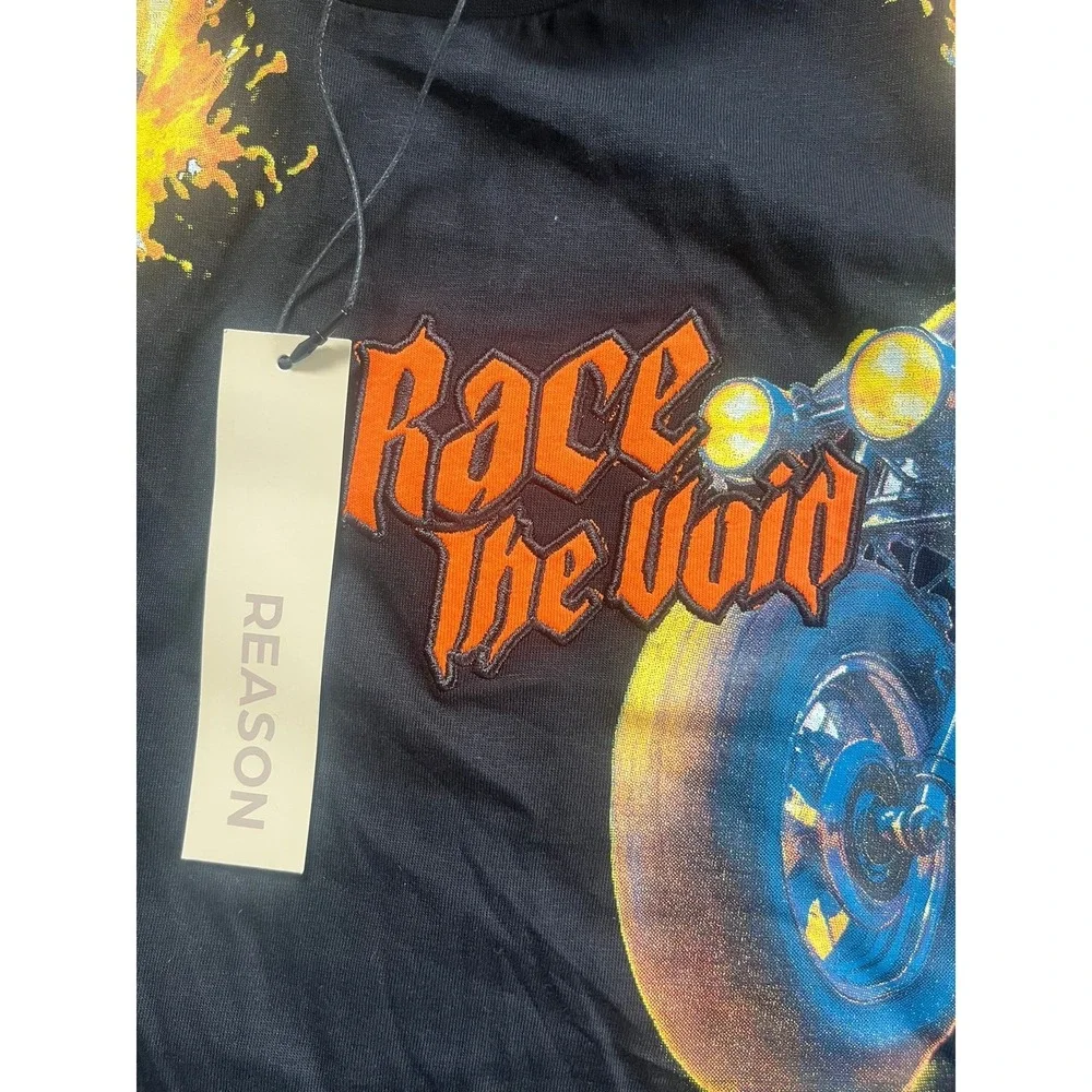 Reason Brand Race The Void Mens Black Graphic‎ T-Shirt Speed Of Sin Skeleton M